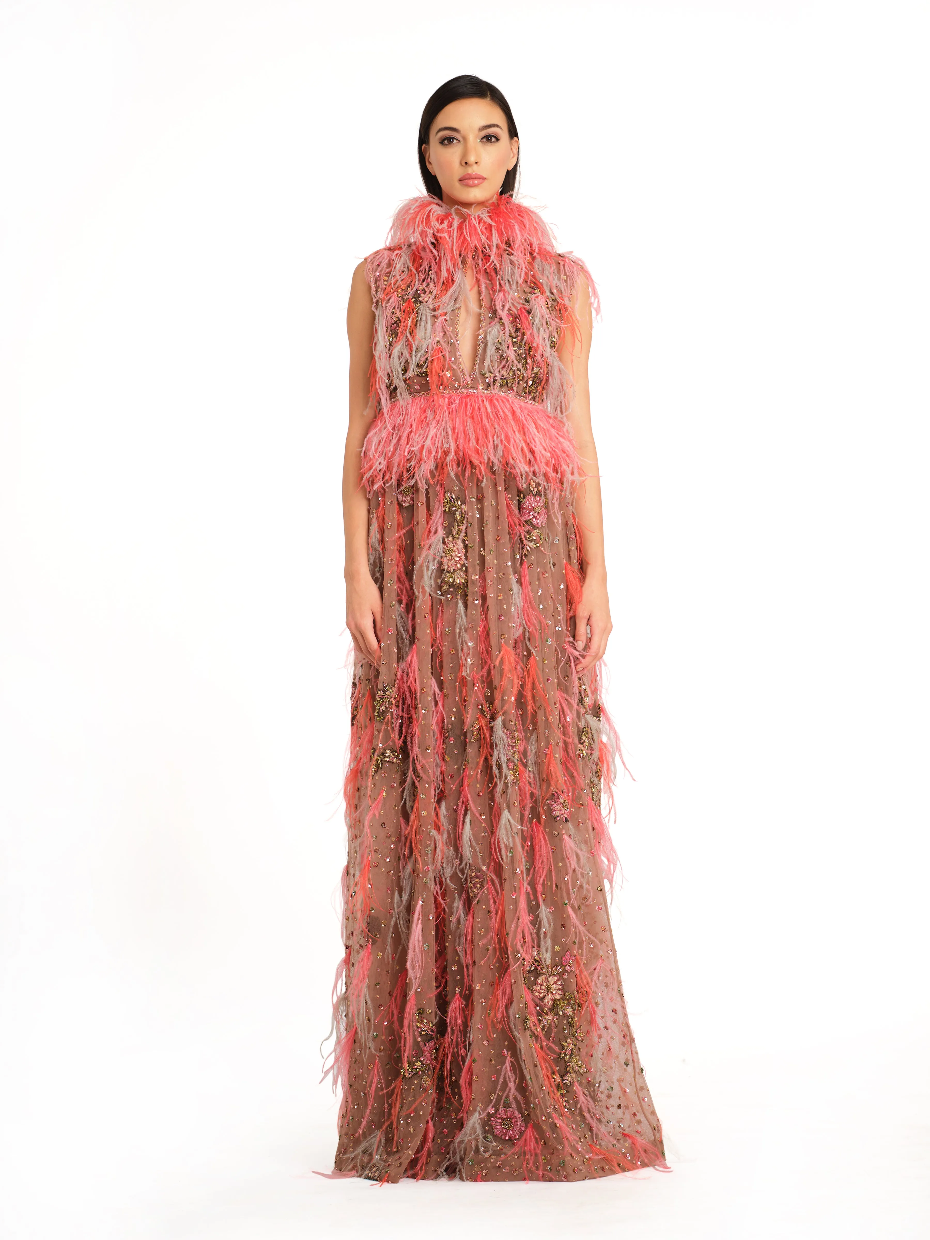 Feather Cocktail Gown with Embellishments