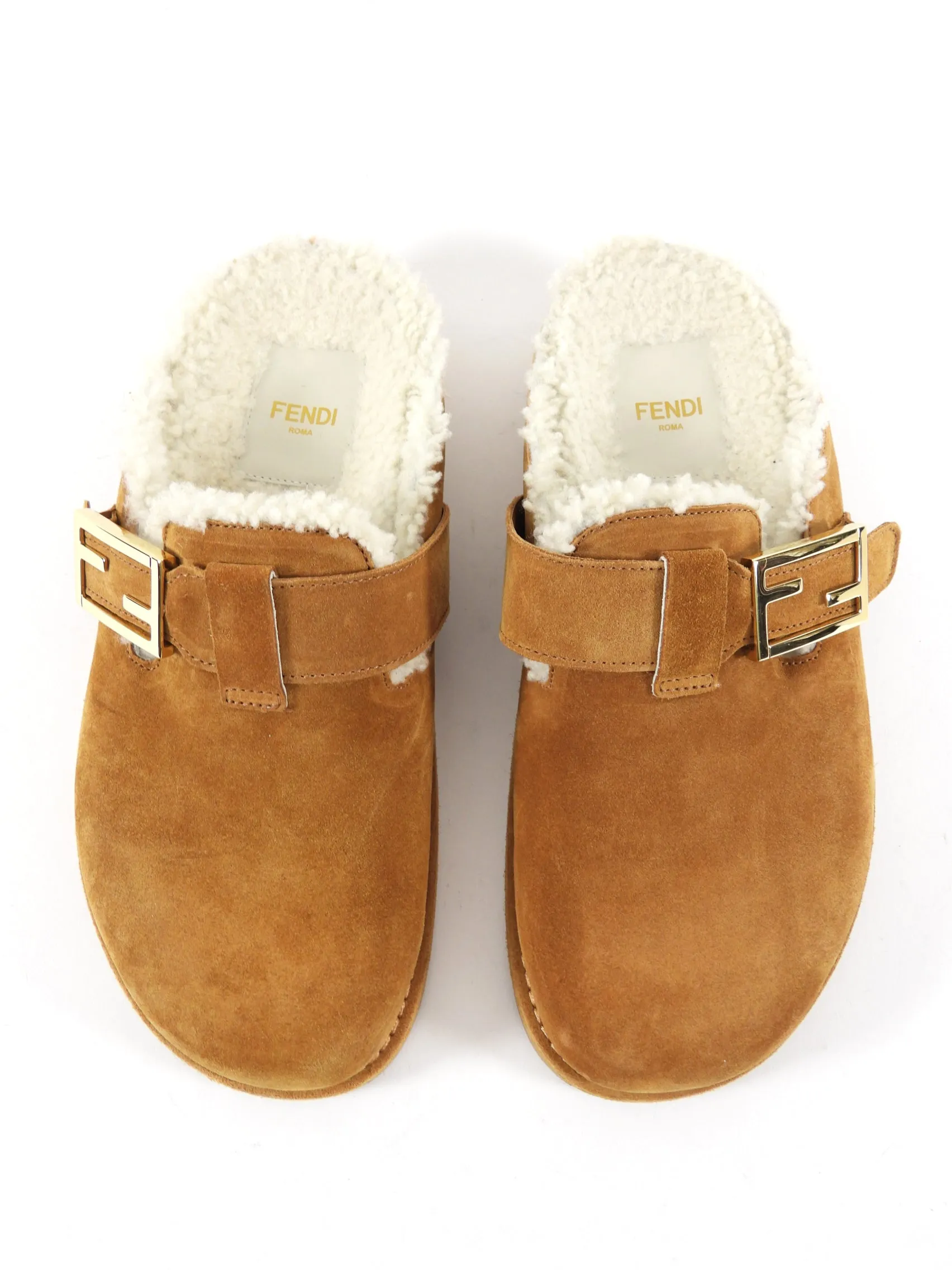 Fendi Tan Shearling Flat Slides - Size 37