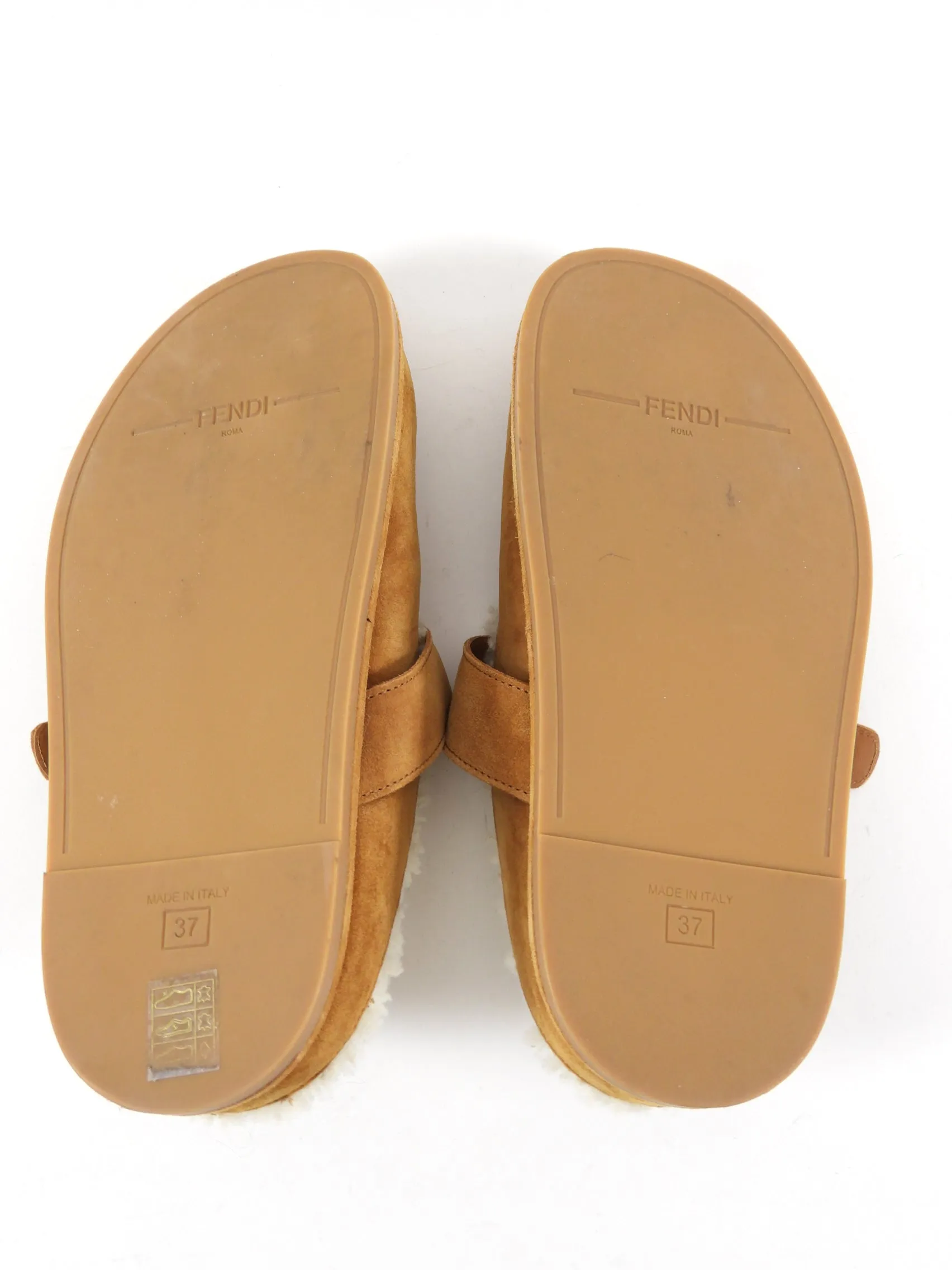 Fendi Tan Shearling Flat Slides - Size 37