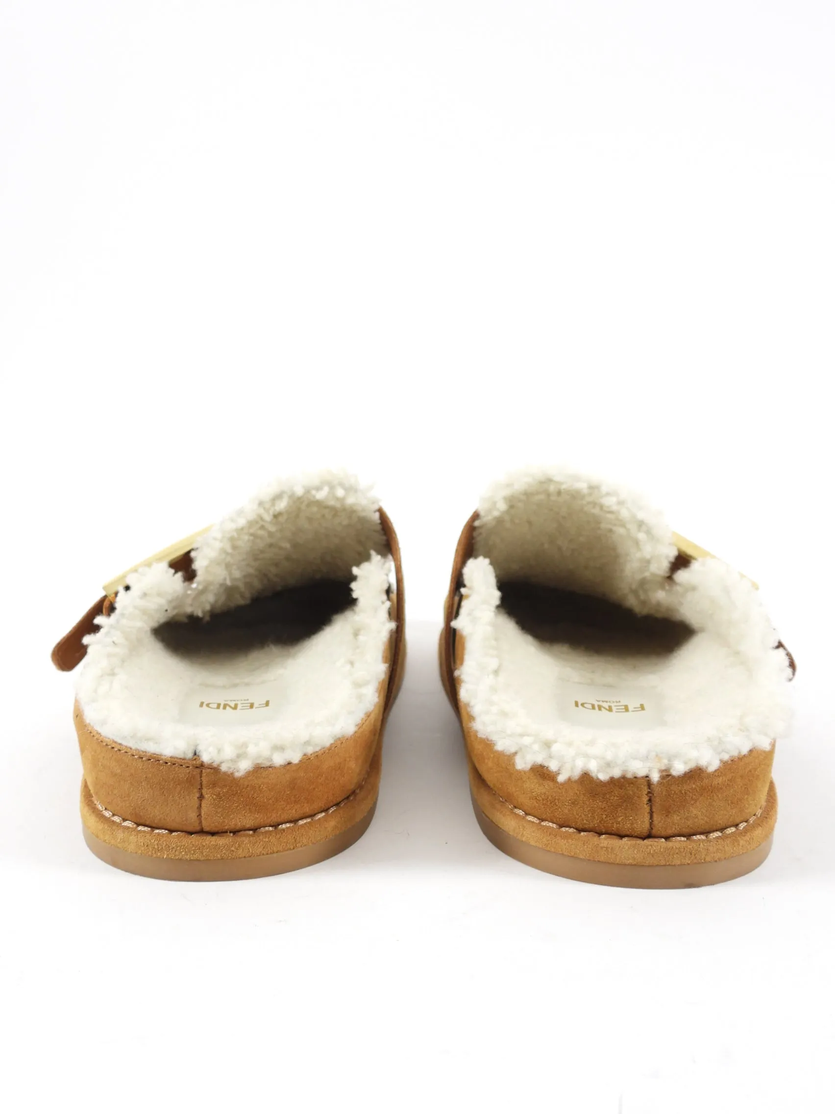 Fendi Tan Shearling Flat Slides - Size 37