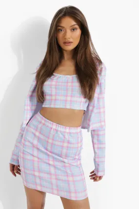 Flannel Crop Blazer, Bralette & Mini Skirt