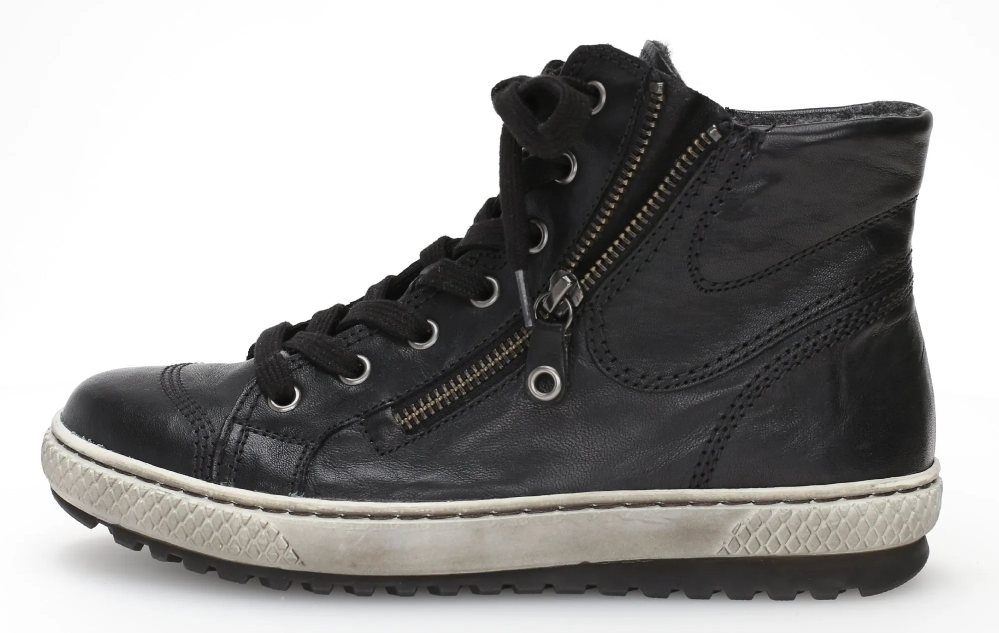 GABOR Zip High Top Trainers in Black Leather