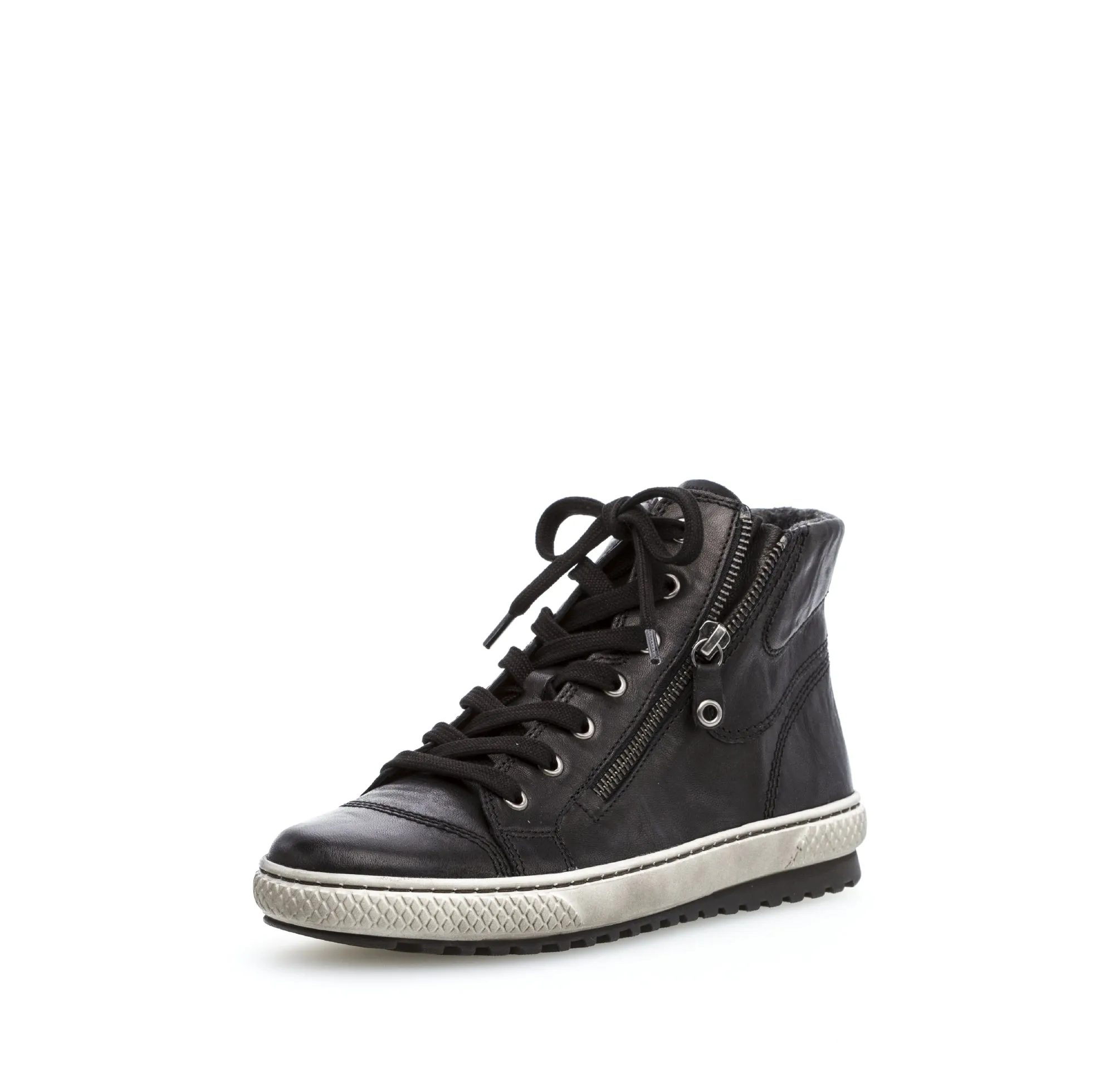 GABOR Zip High Top Trainers in Black Leather