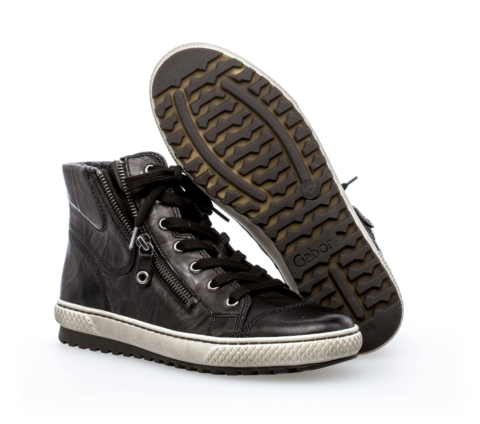 GABOR Zip High Top Trainers in Black Leather