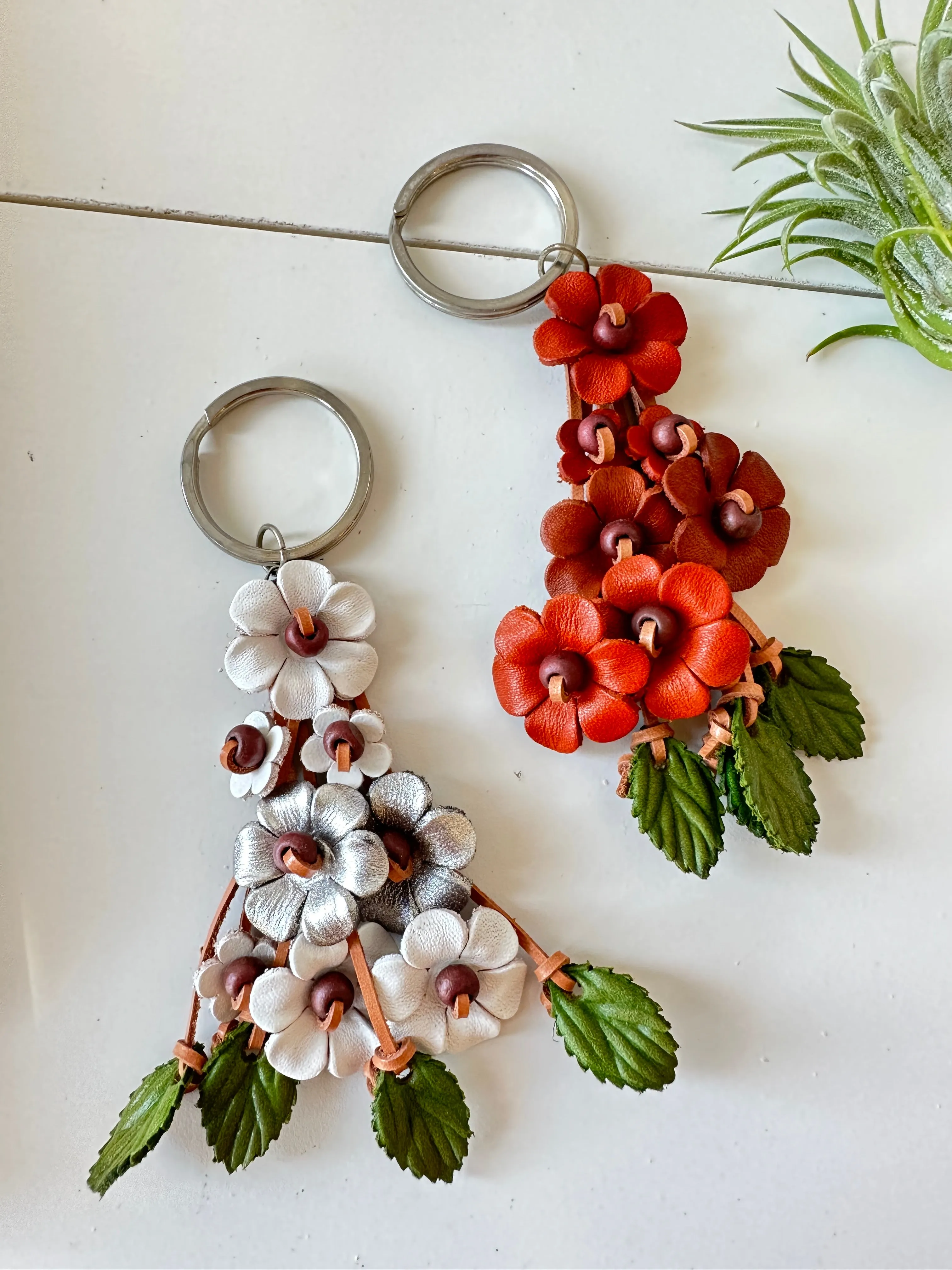 Genuine Leather 8 Flowers Key Chain or Bag Charm