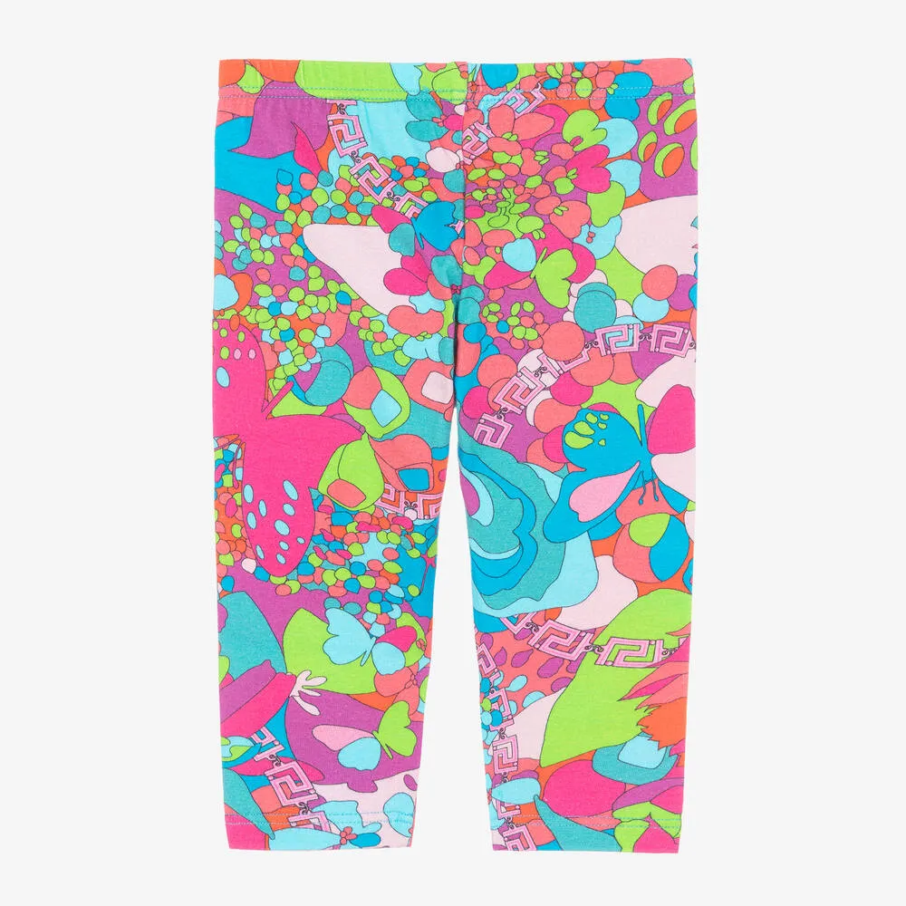 Girls Pink Floral Summer Greca Leggings