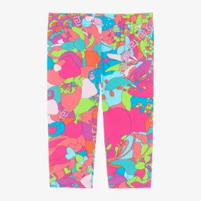 Girls Pink Floral Summer Greca Leggings