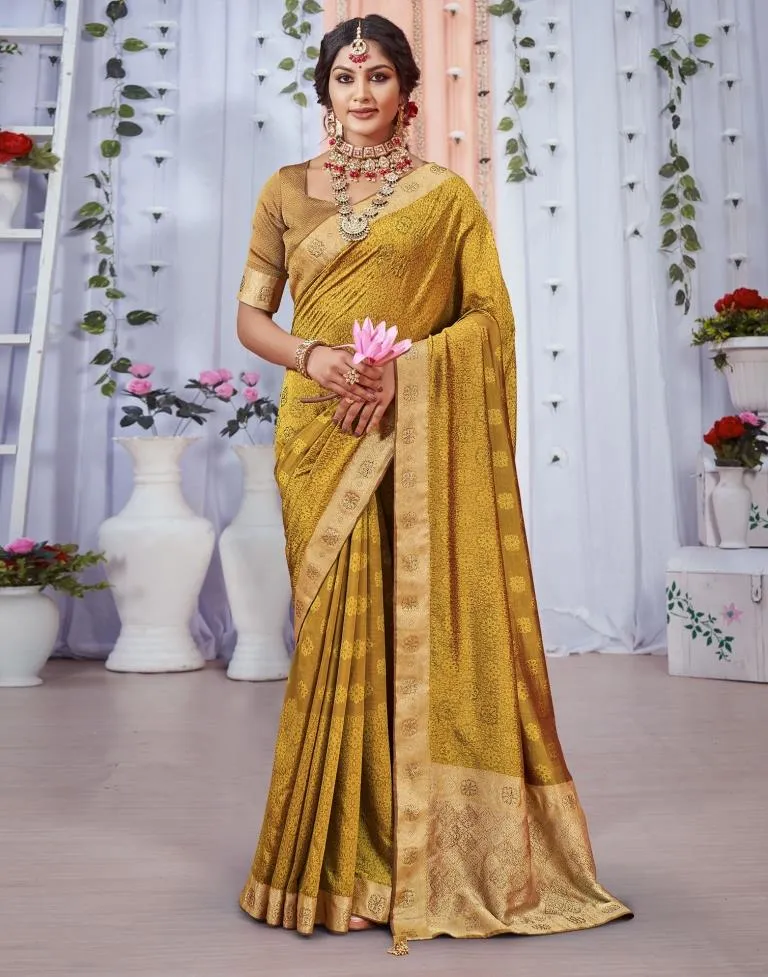 Golden Jacquard Silk Saree