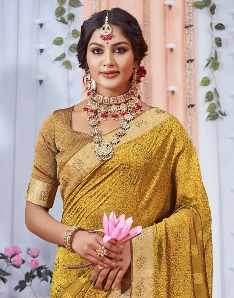 Golden Jacquard Silk Saree