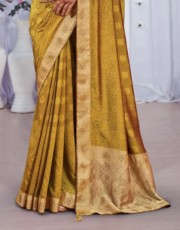 Golden Jacquard Silk Saree