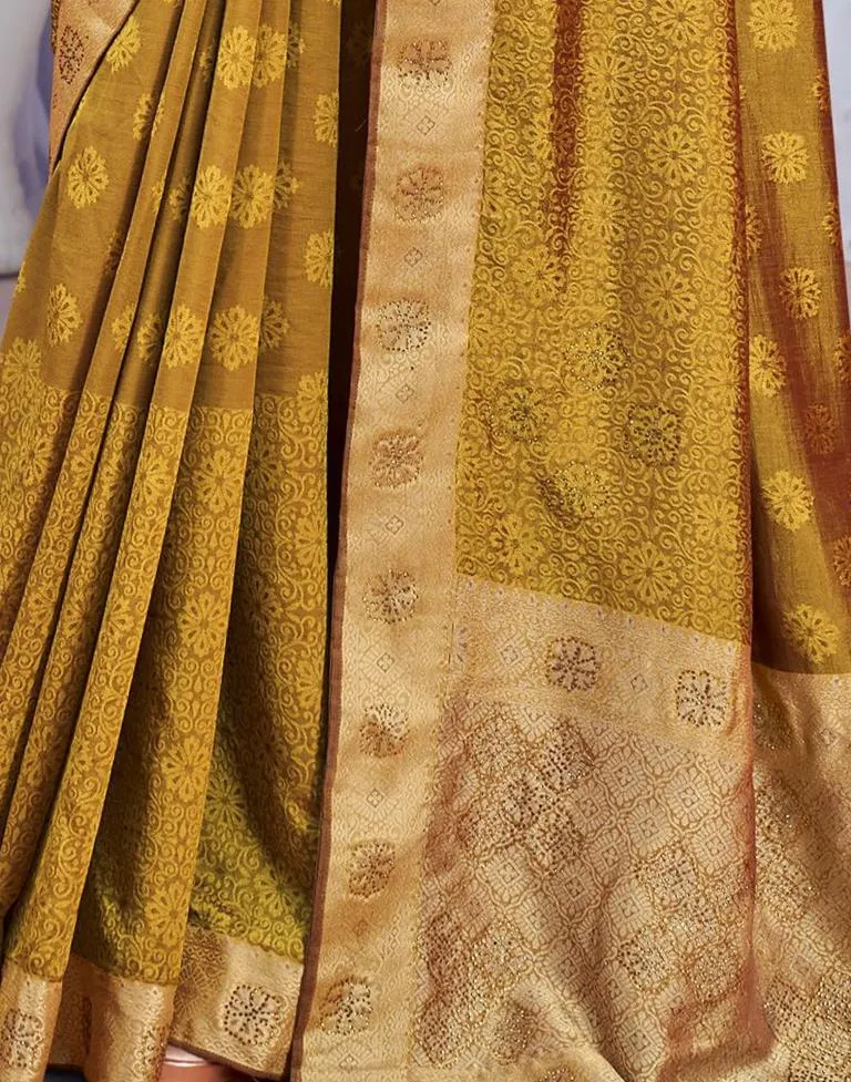 Golden Jacquard Silk Saree