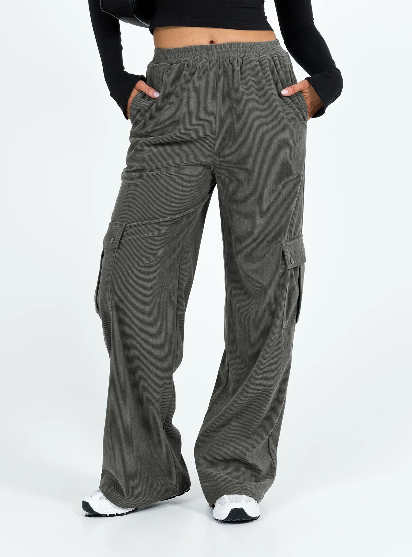 Grey Elastic Pocket Cord Pants