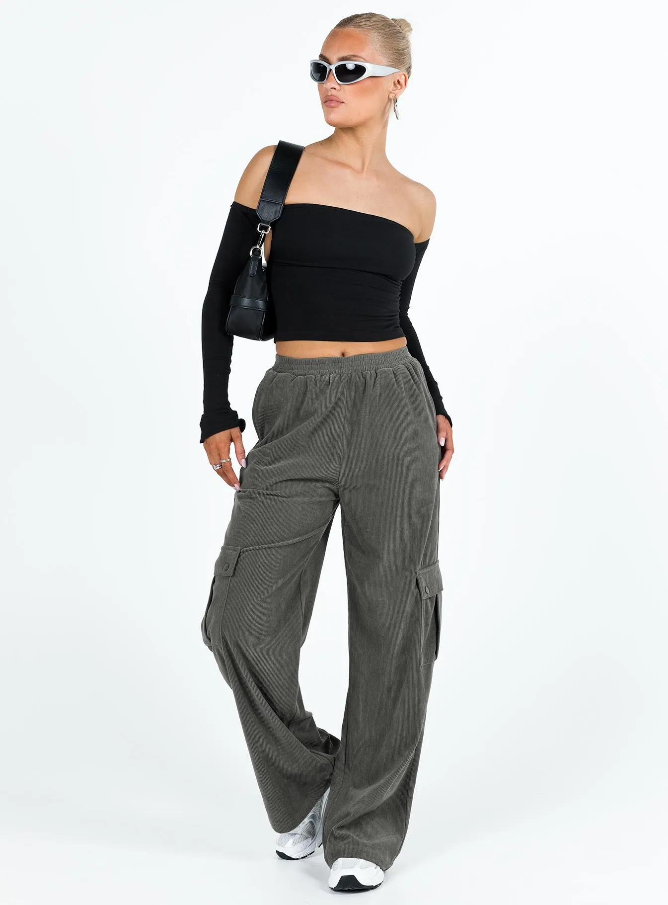 Grey Elastic Pocket Cord Pants