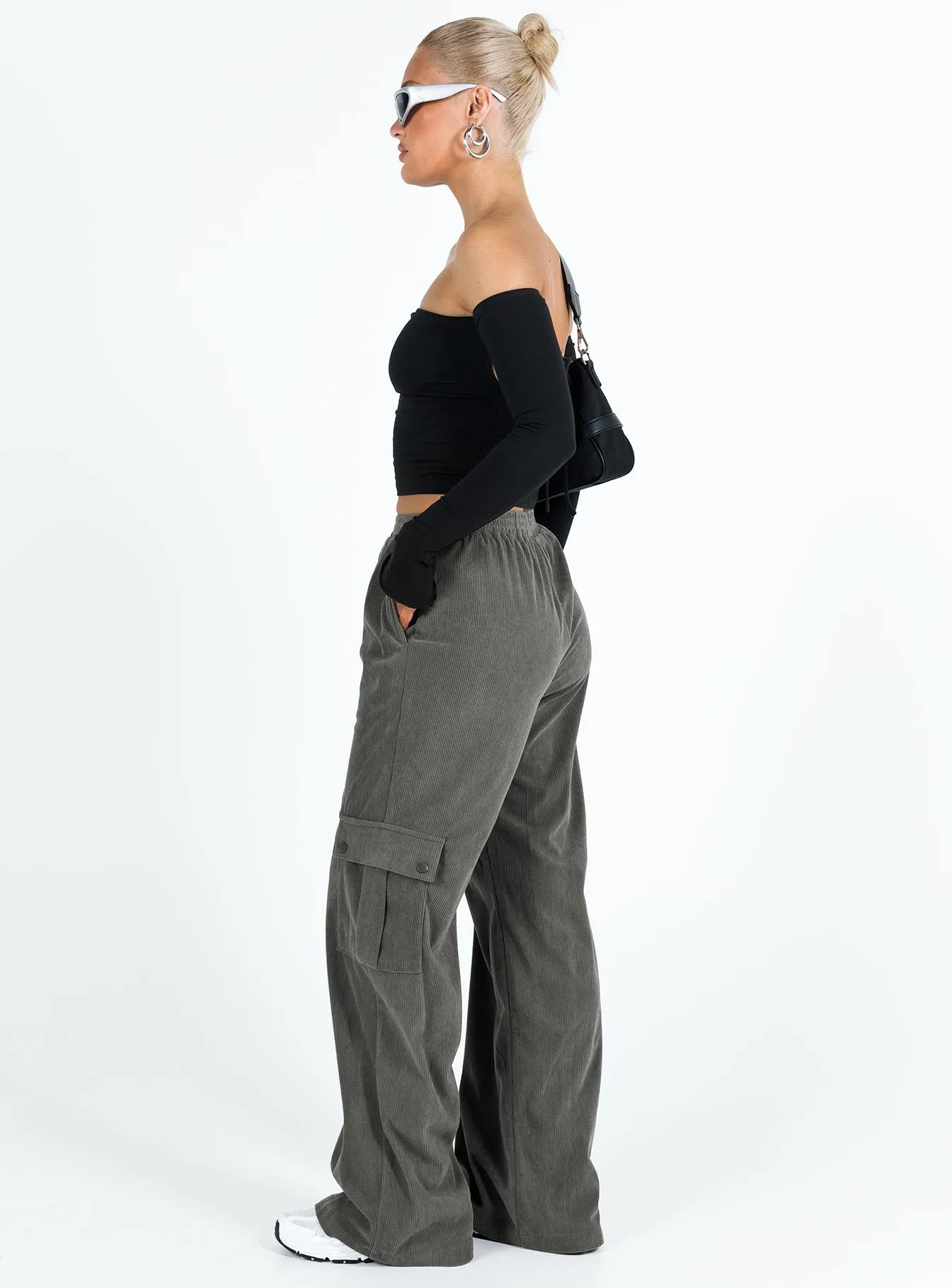 Grey Elastic Pocket Cord Pants