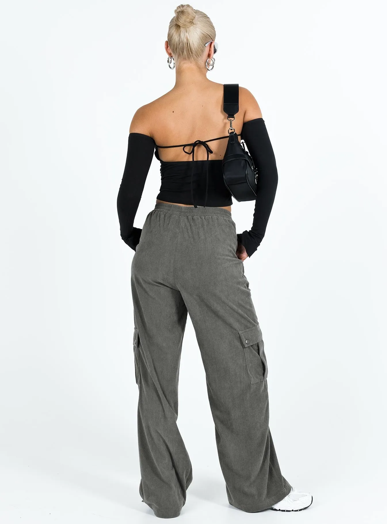 Grey Elastic Pocket Cord Pants