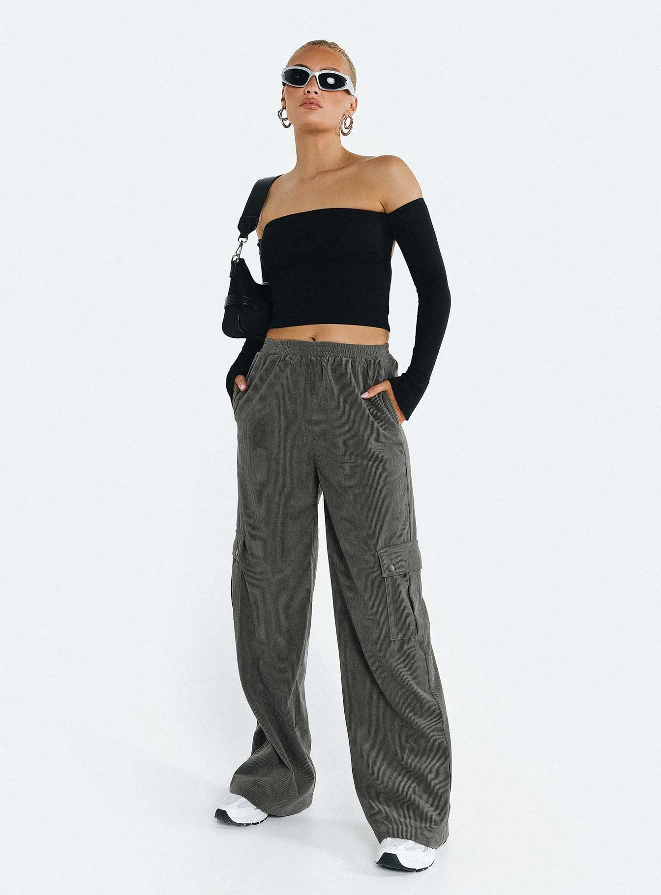 Grey Elastic Pocket Cord Pants