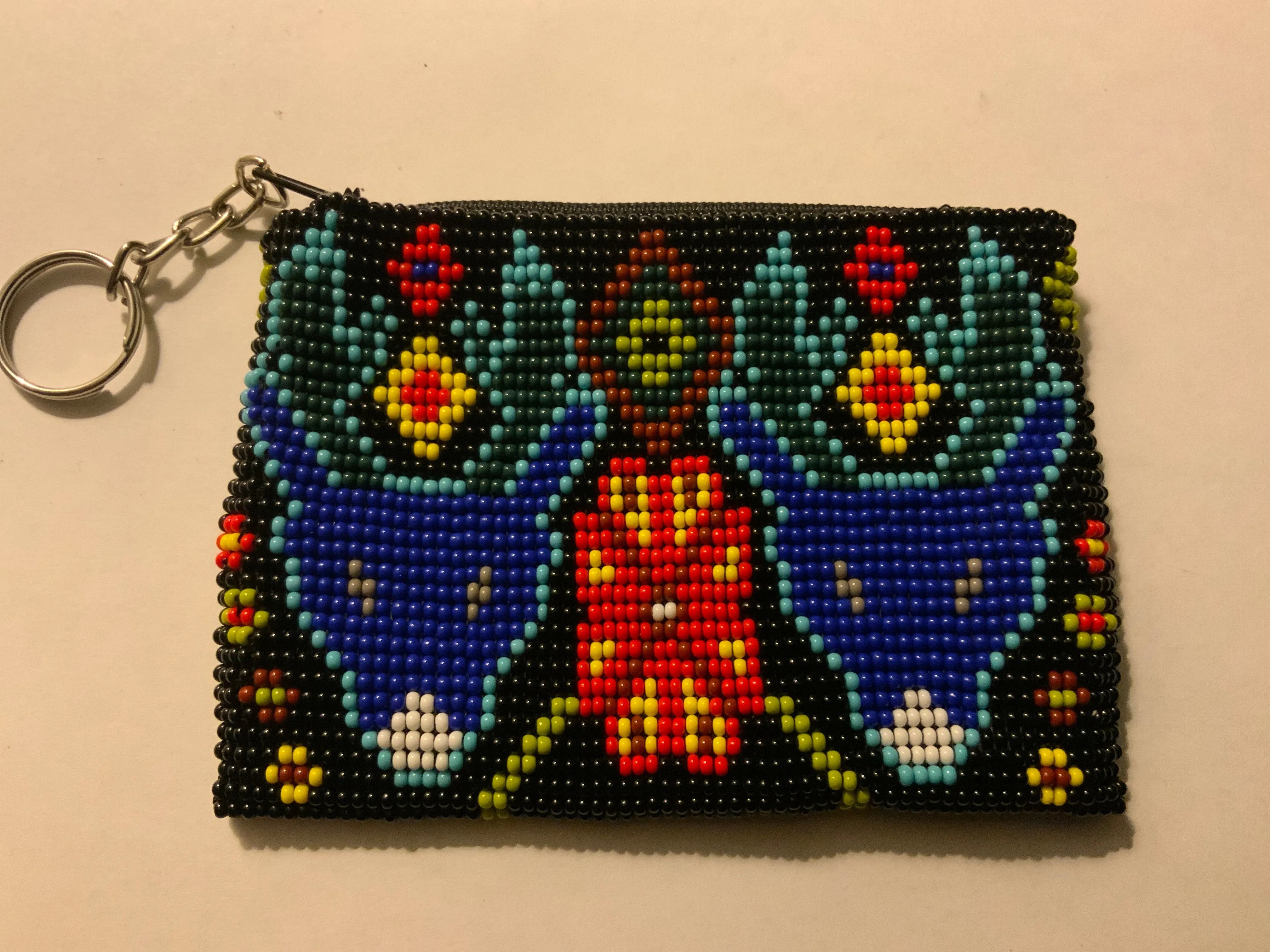 Guatemalan handcrafted glass bead change purse in intricate designs.