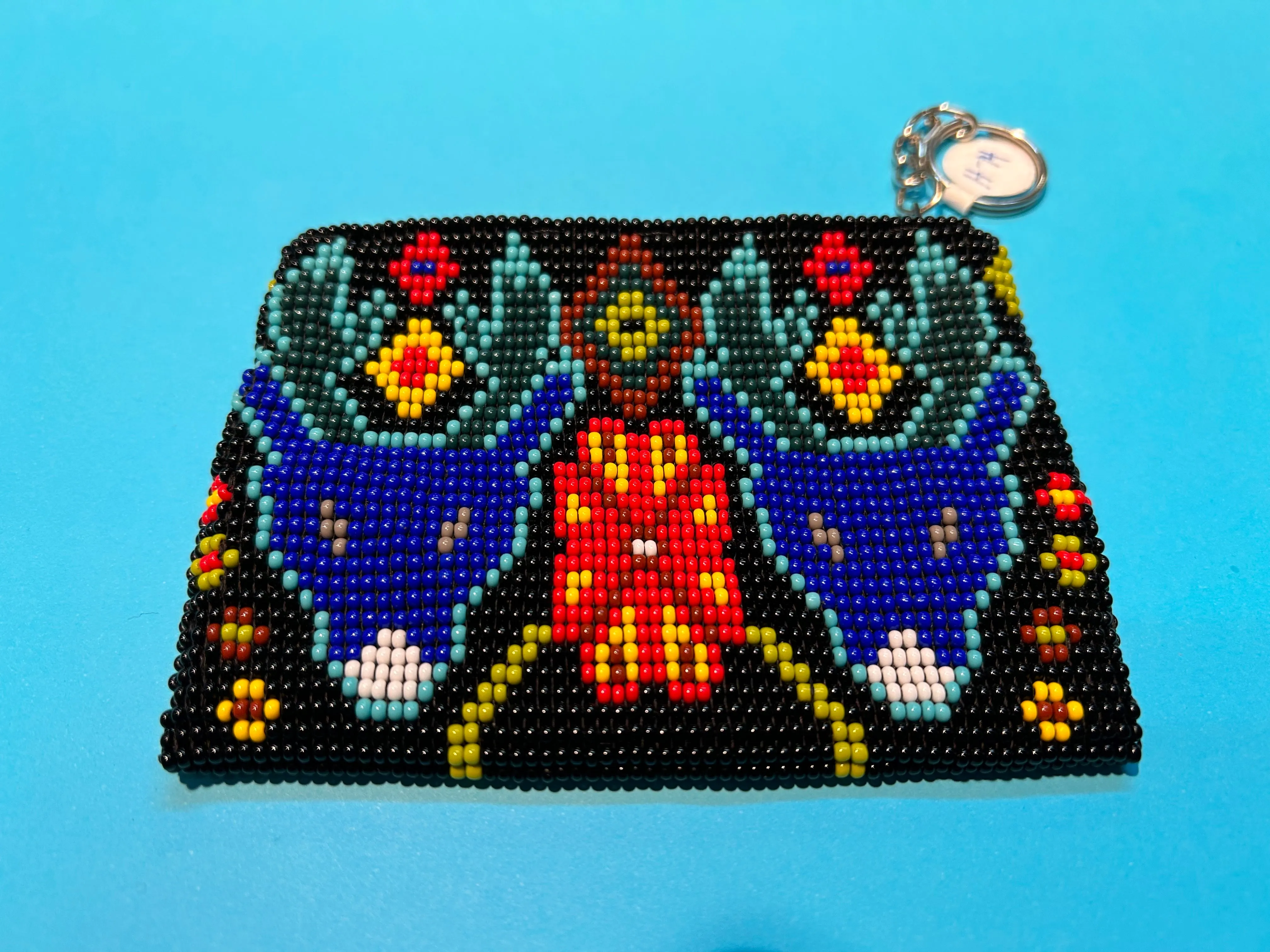 Guatemalan handcrafted glass bead change purse in intricate designs.