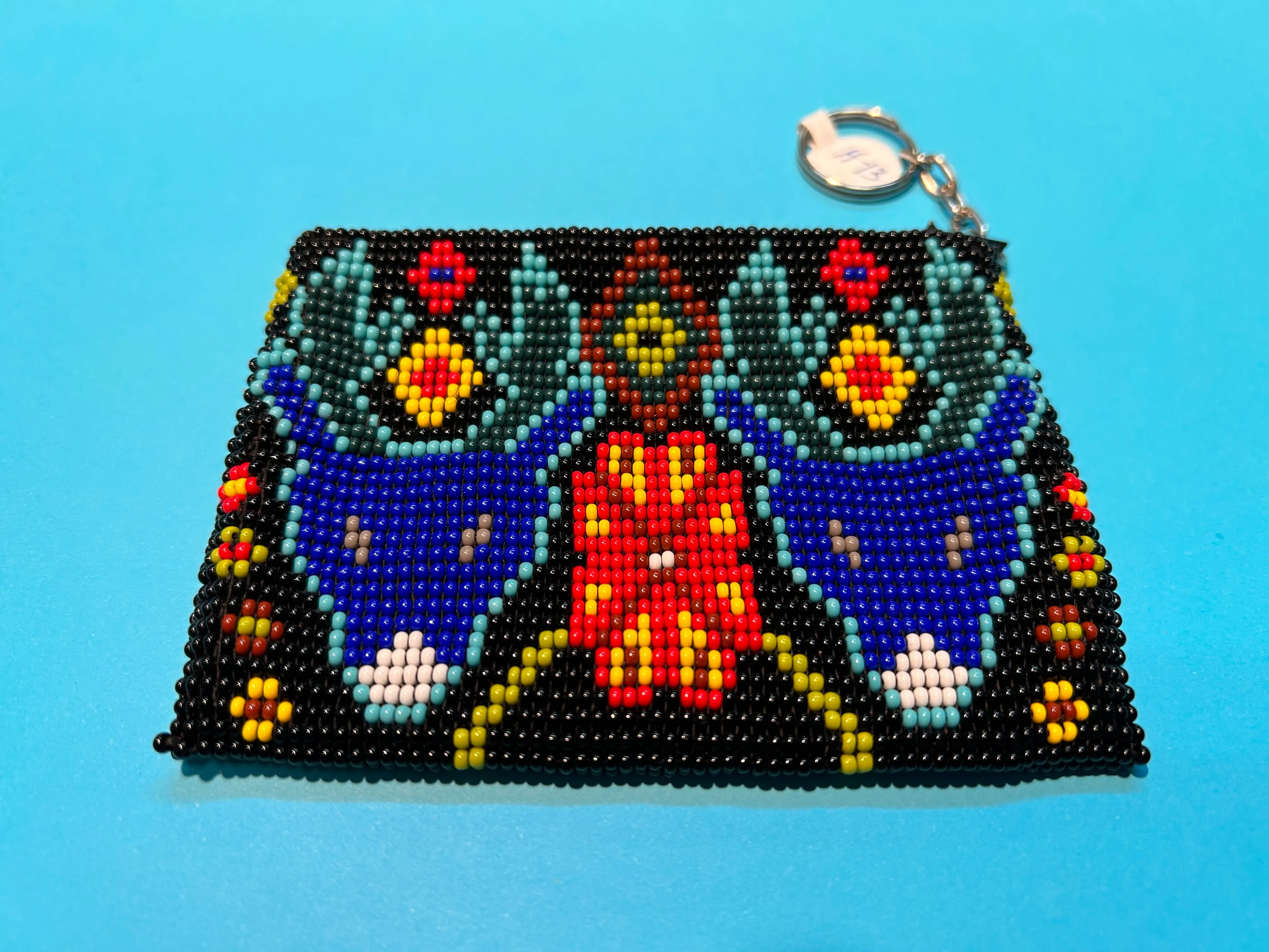 Guatemalan handcrafted glass bead change purse in intricate designs.