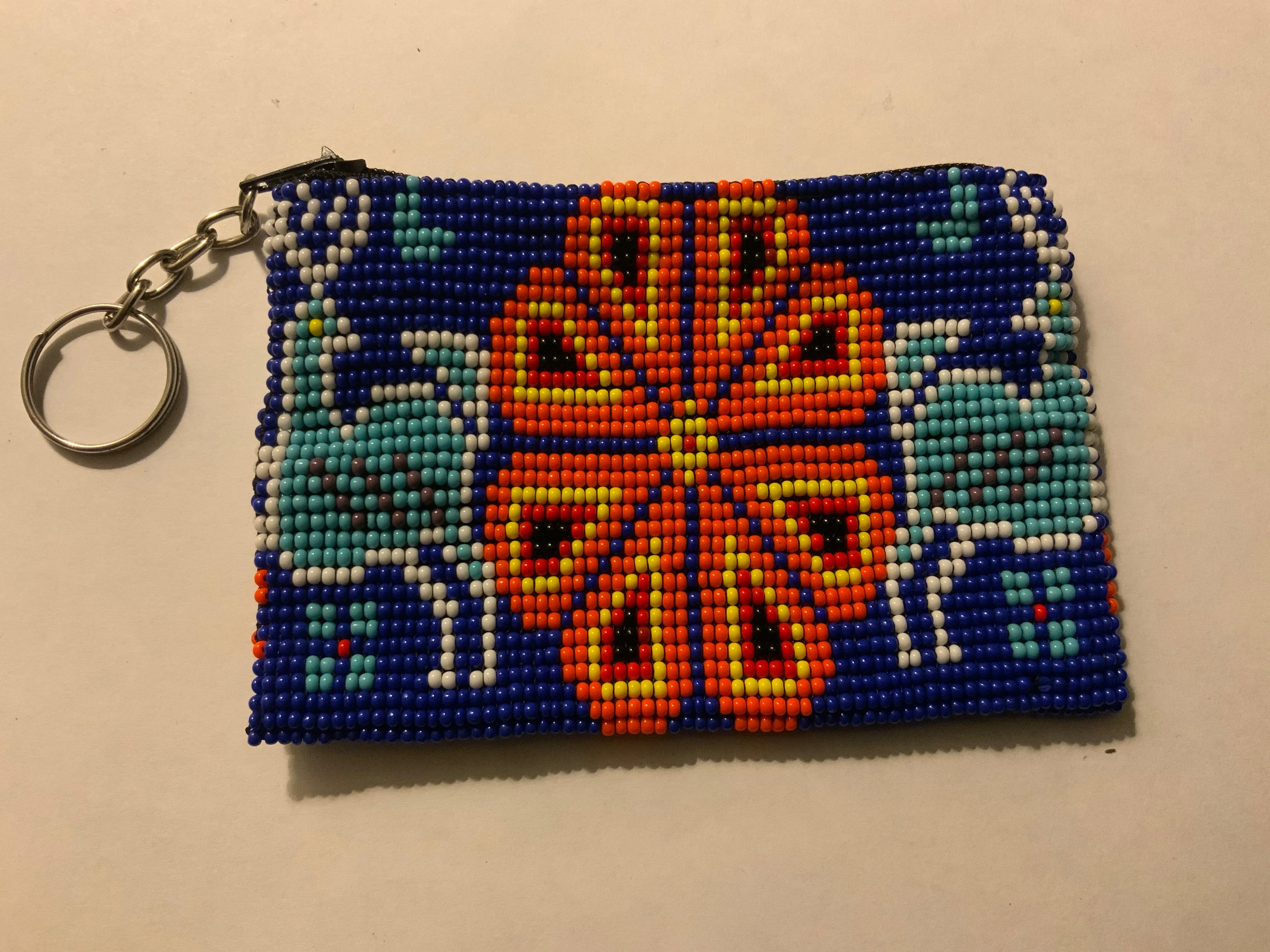 Guatemalan handcrafted glass bead change purse in intricate designs.