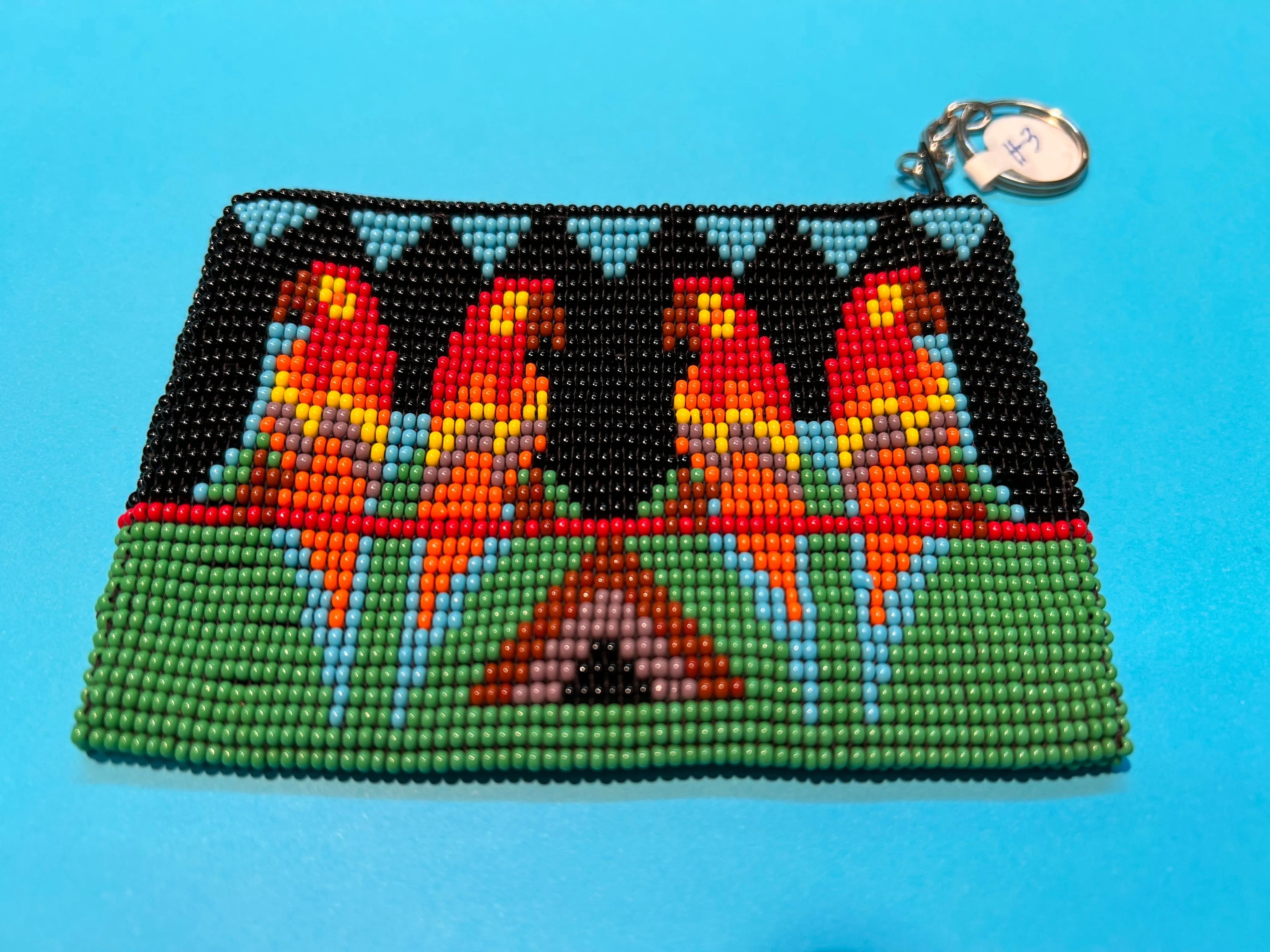 Guatemalan handcrafted glass bead change purse in intricate designs.