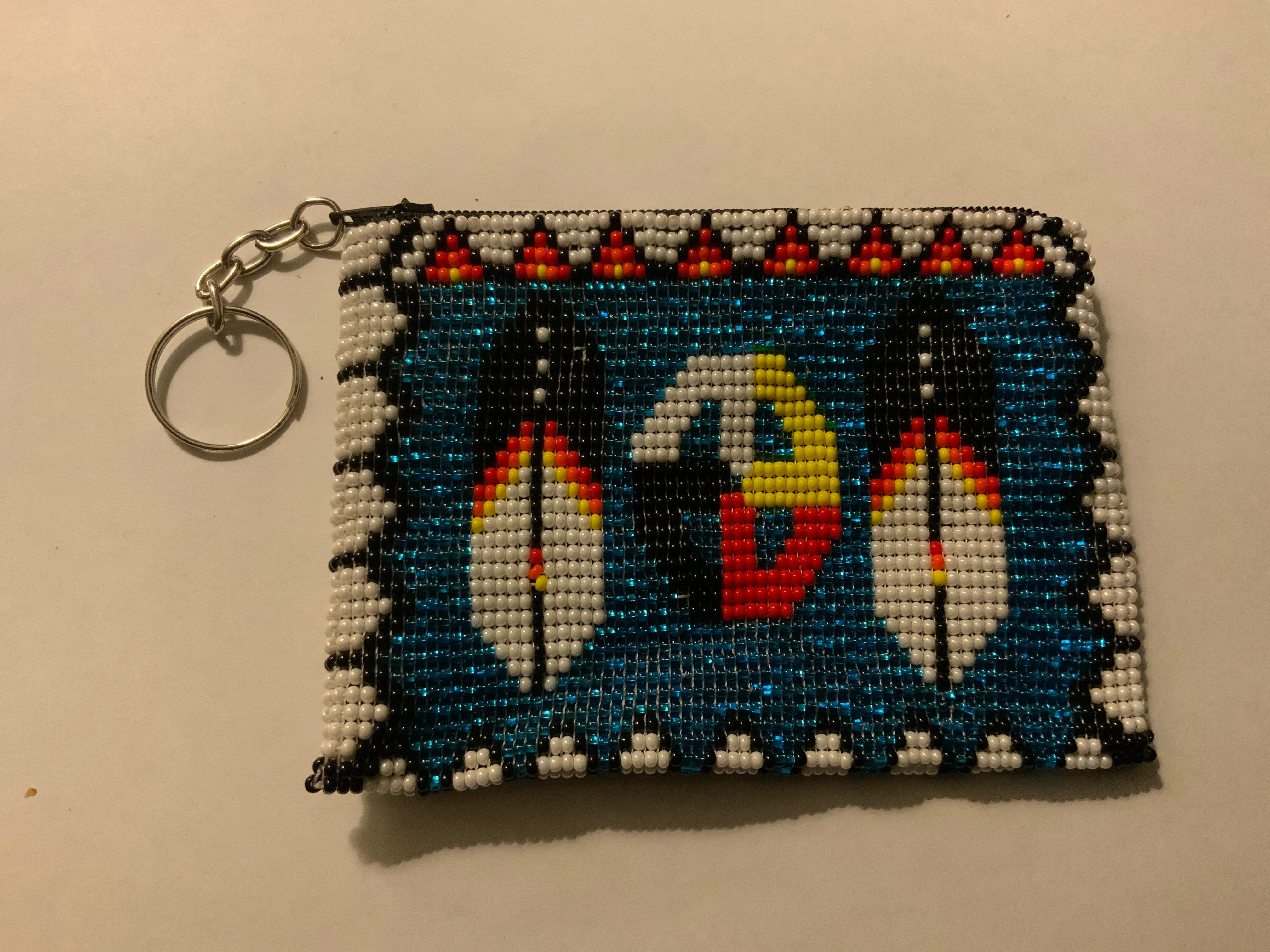 Guatemalan handcrafted glass bead change purse in intricate designs.