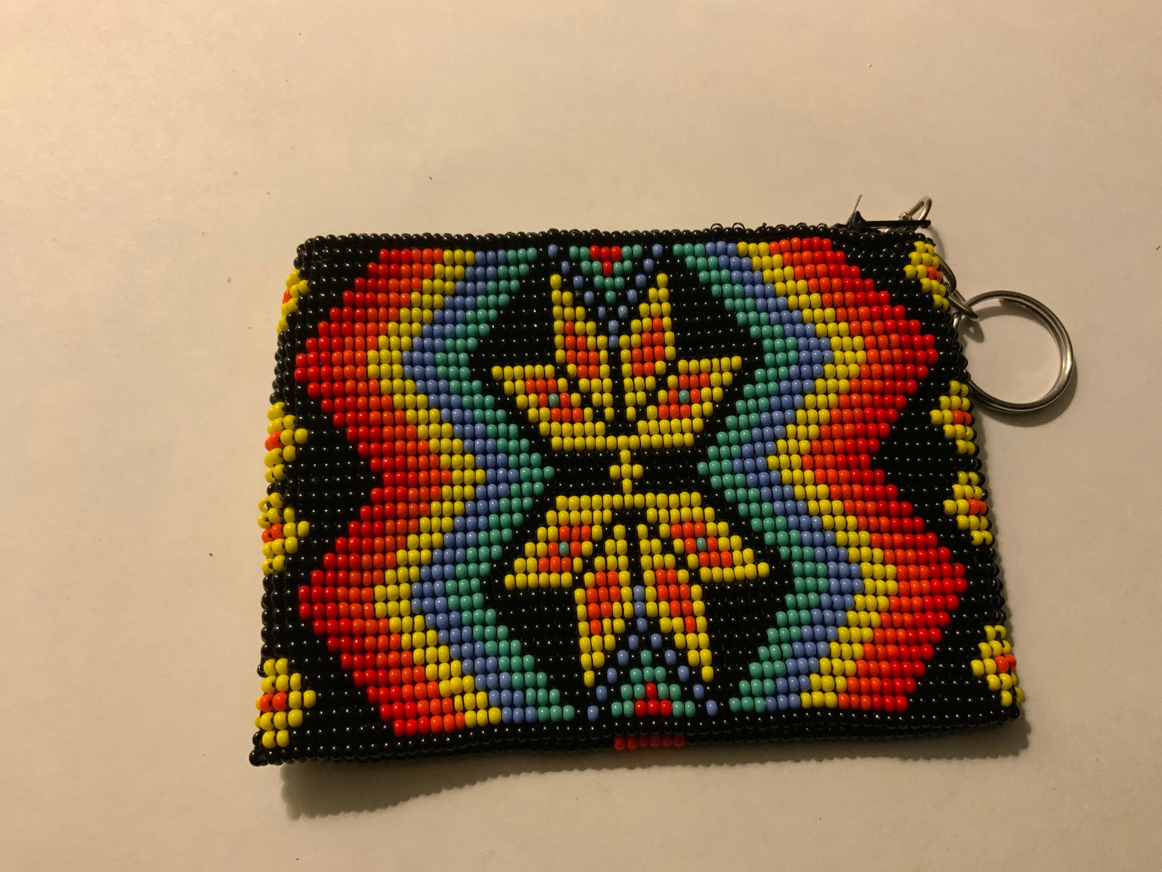 Guatemalan handcrafted glass bead change purse in intricate designs.