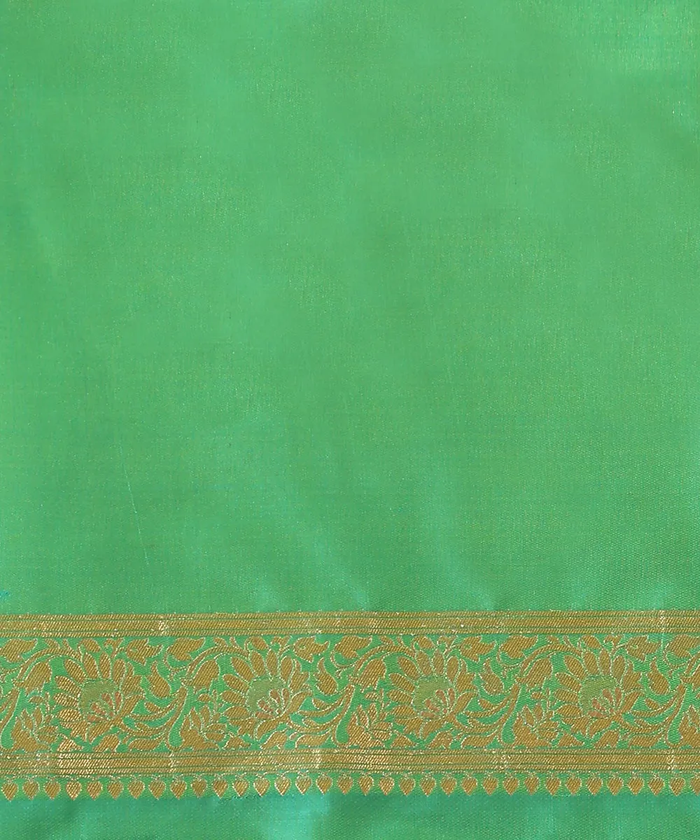 Handloom Aqua Green Pure Katan Silk Banarasi Saree With Champagne Gold Zari Cutwork Floral Jaal