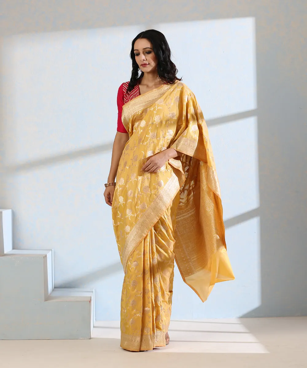 Handloom Mustard Pure Katan Silk Banarasi Saree with Zari Jaal