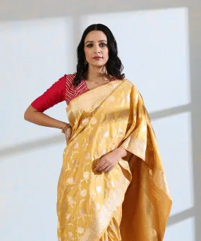 Handloom Mustard Pure Katan Silk Banarasi Saree with Zari Jaal