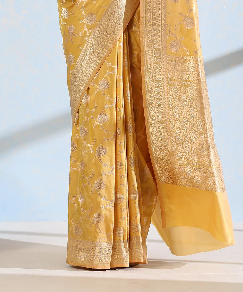 Handloom Mustard Pure Katan Silk Banarasi Saree with Zari Jaal