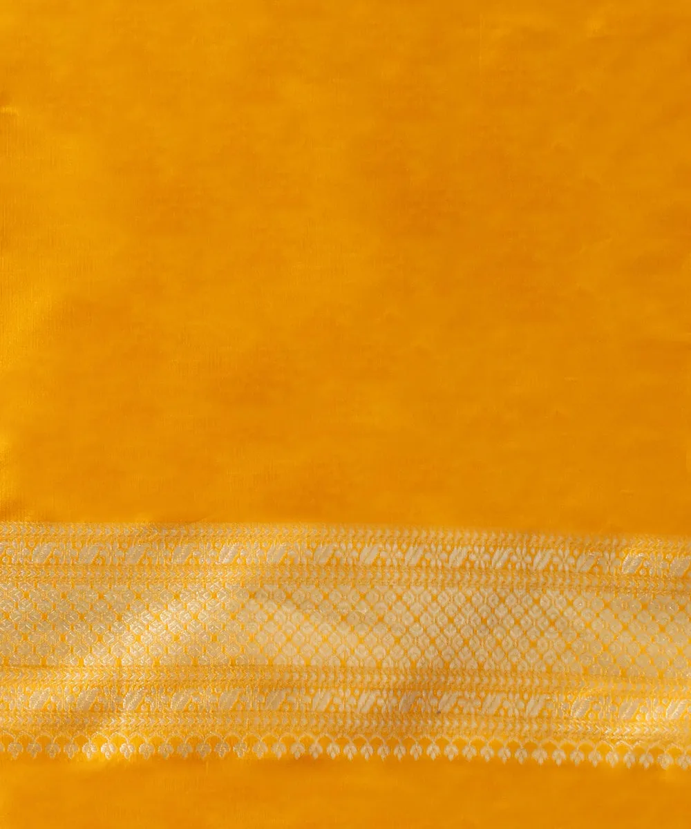 Handloom Mustard Pure Katan Silk Zari Weft Shikargah Banarasi Saree With Meenakari