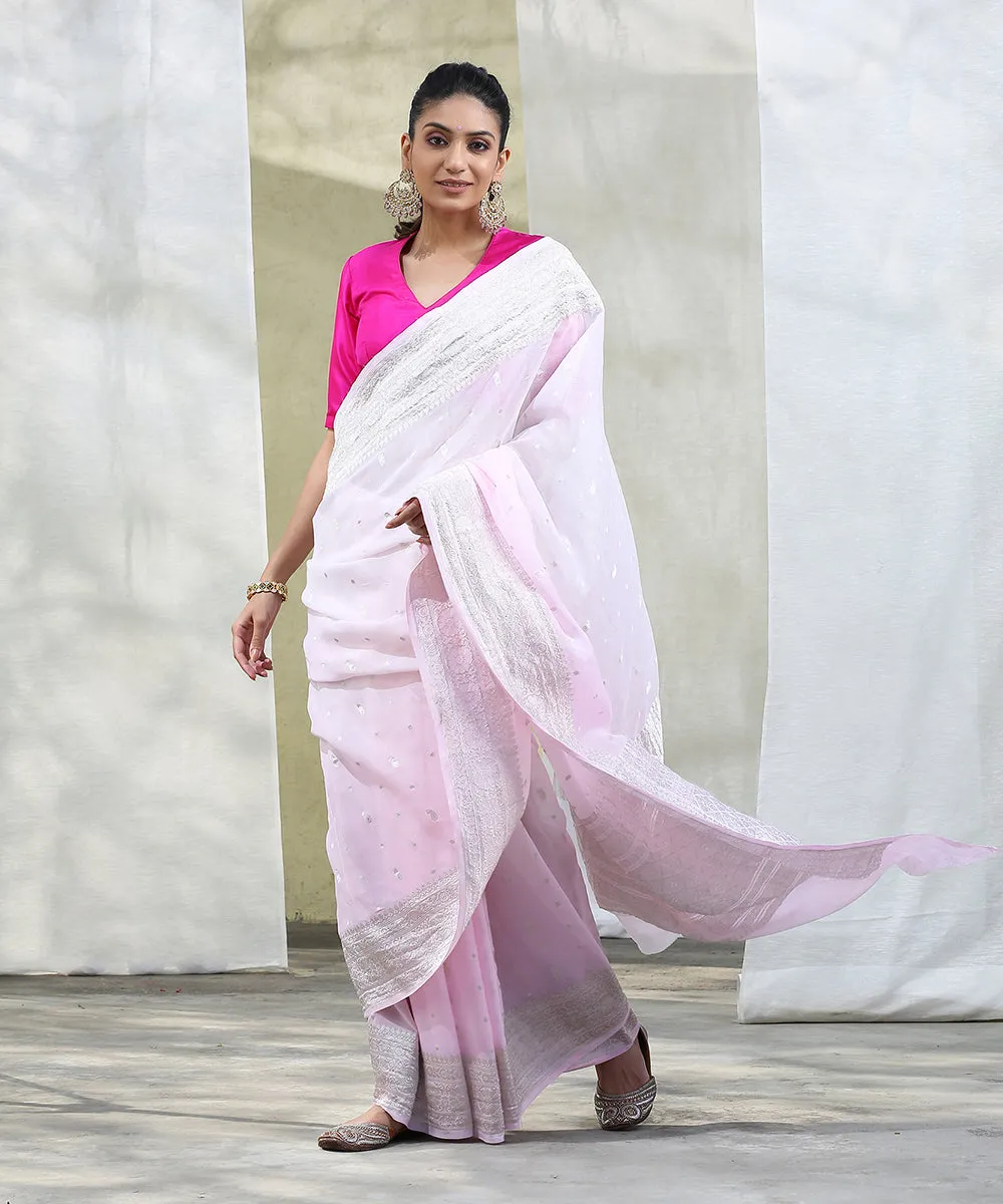 Handloom Pink Ombre Dyed Banarasi Georgette Saree with Cutwork Weave