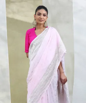 Handloom Pink Ombre Dyed Banarasi Georgette Saree with Cutwork Weave