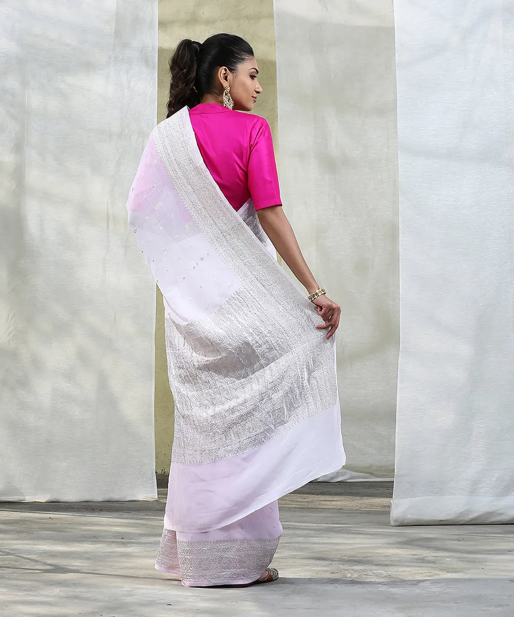 Handloom Pink Ombre Dyed Banarasi Georgette Saree with Cutwork Weave