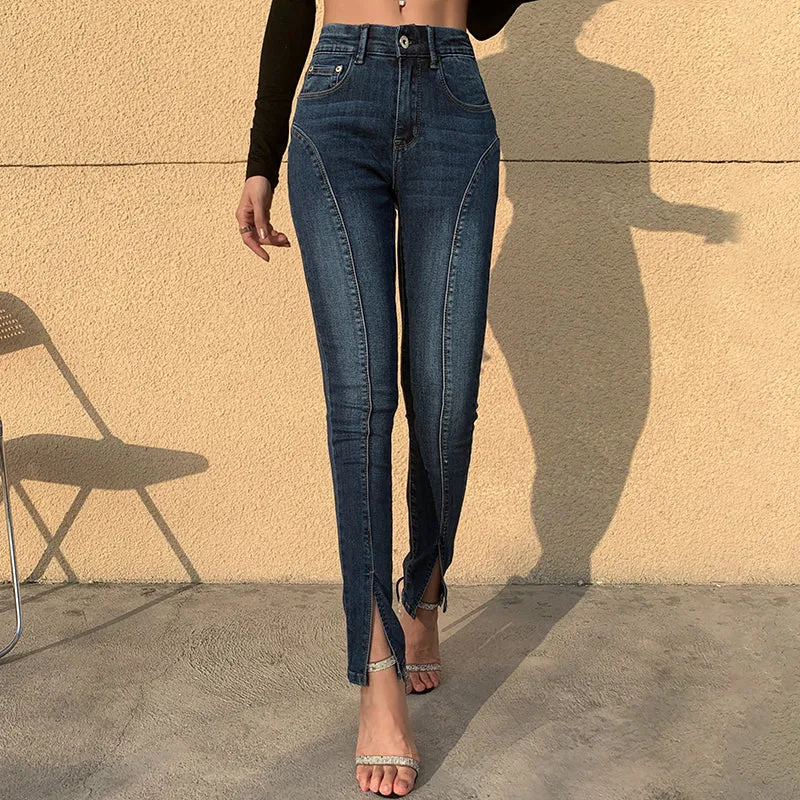 High waist denim pants for women.