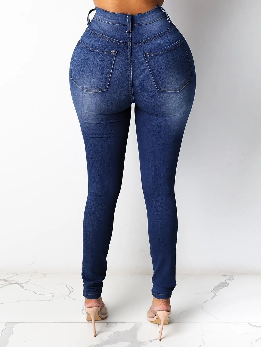 High waist fleece-lined women's denim jeans, regular fit, multiple colors.