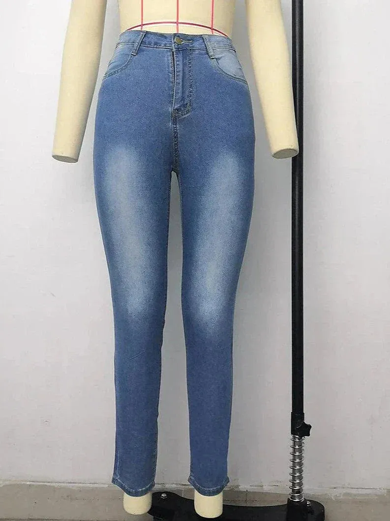 High waist fleece-lined women's denim jeans, regular fit, multiple colors.