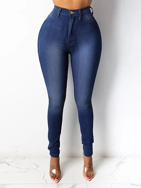 High waist fleece-lined women's denim jeans, regular fit, multiple colors.