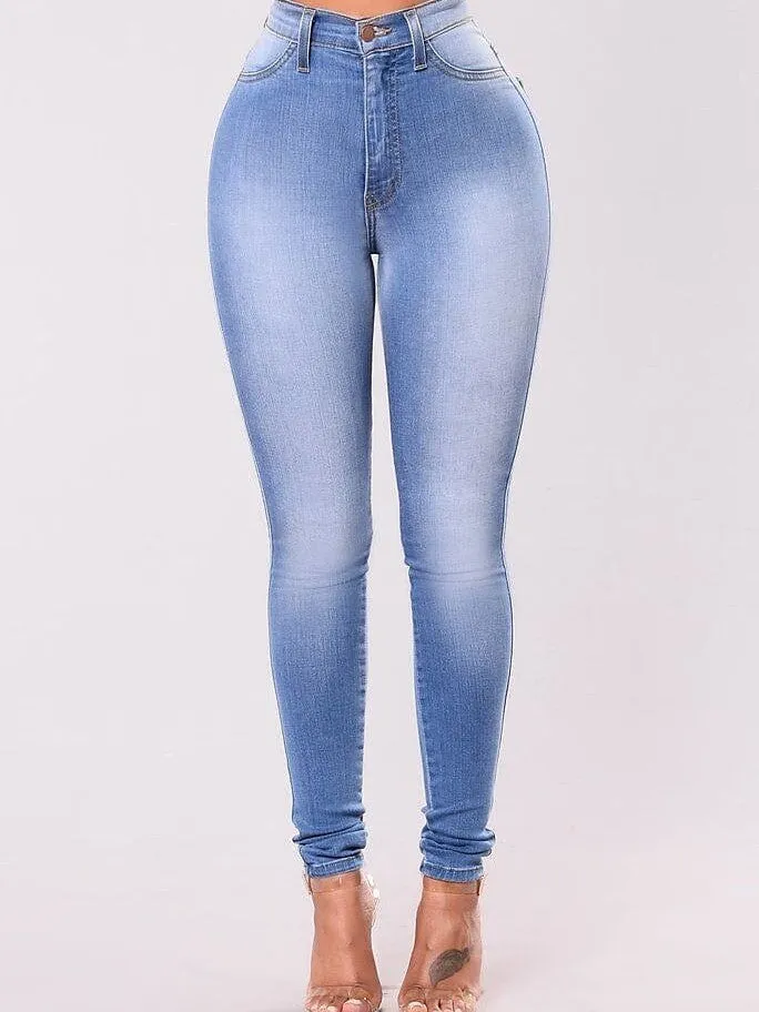 High waist fleece-lined women's denim jeans, regular fit, multiple colors.