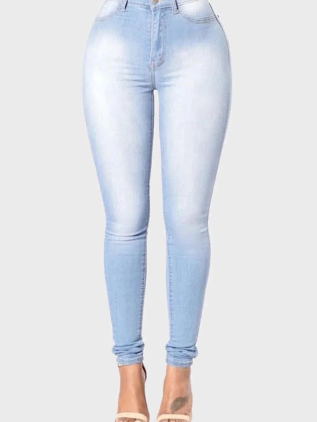 High waist fleece-lined women's denim jeans, regular fit, multiple colors.