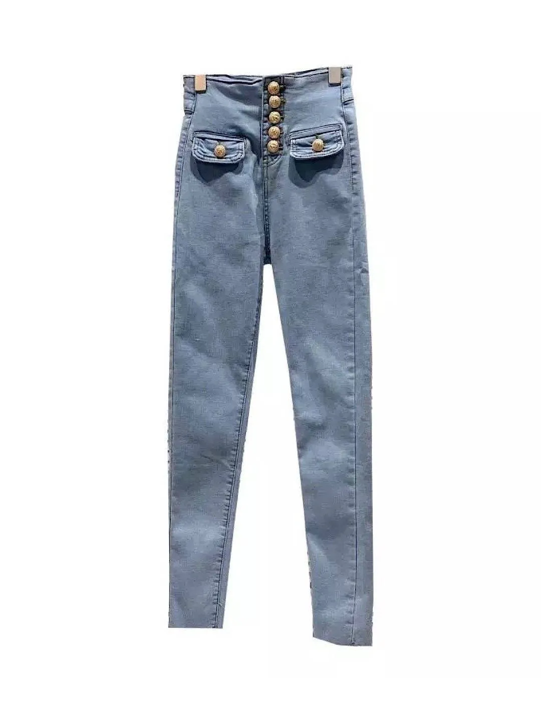 High Waisted Denim Jeans with Buttons