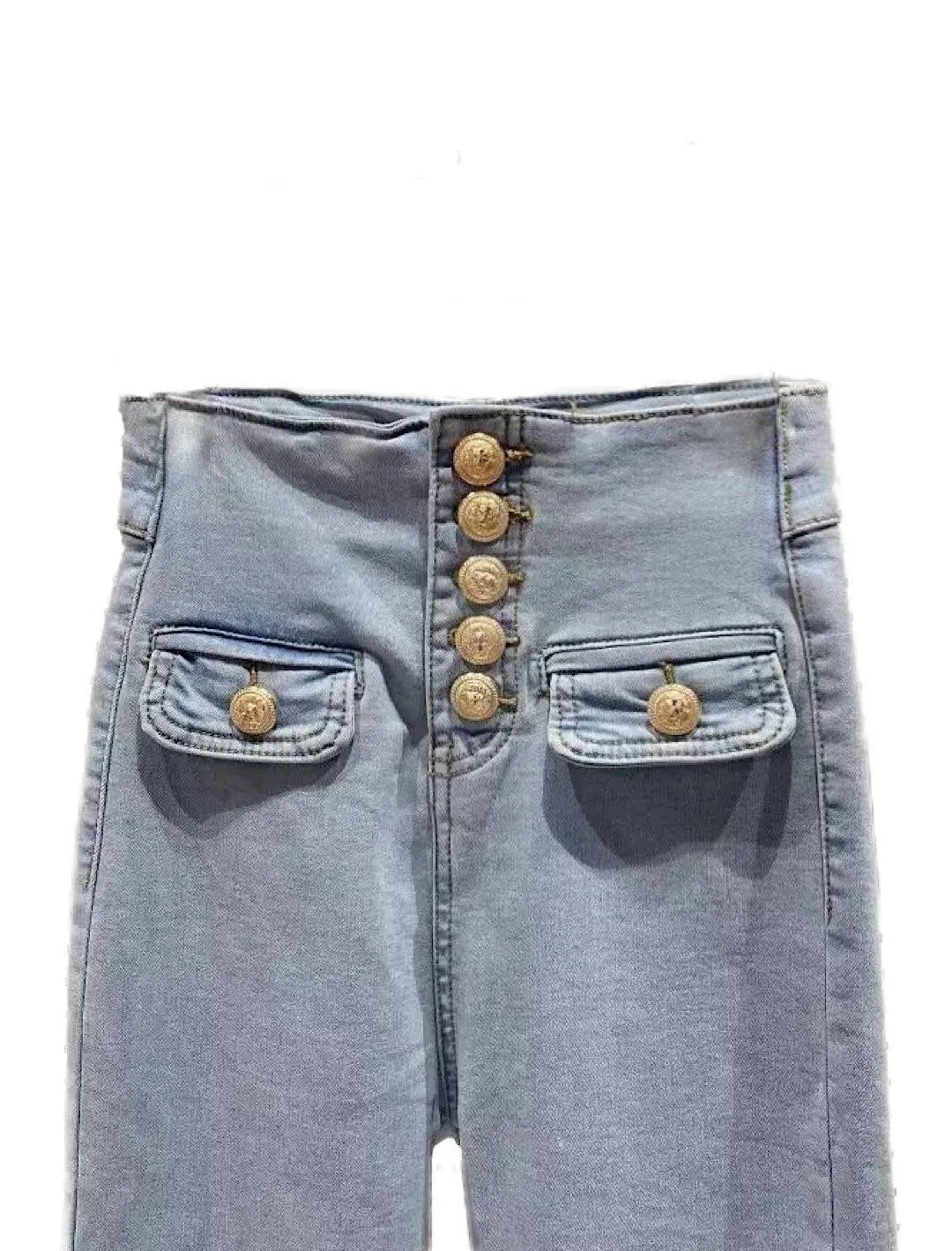 High Waisted Denim Jeans with Buttons