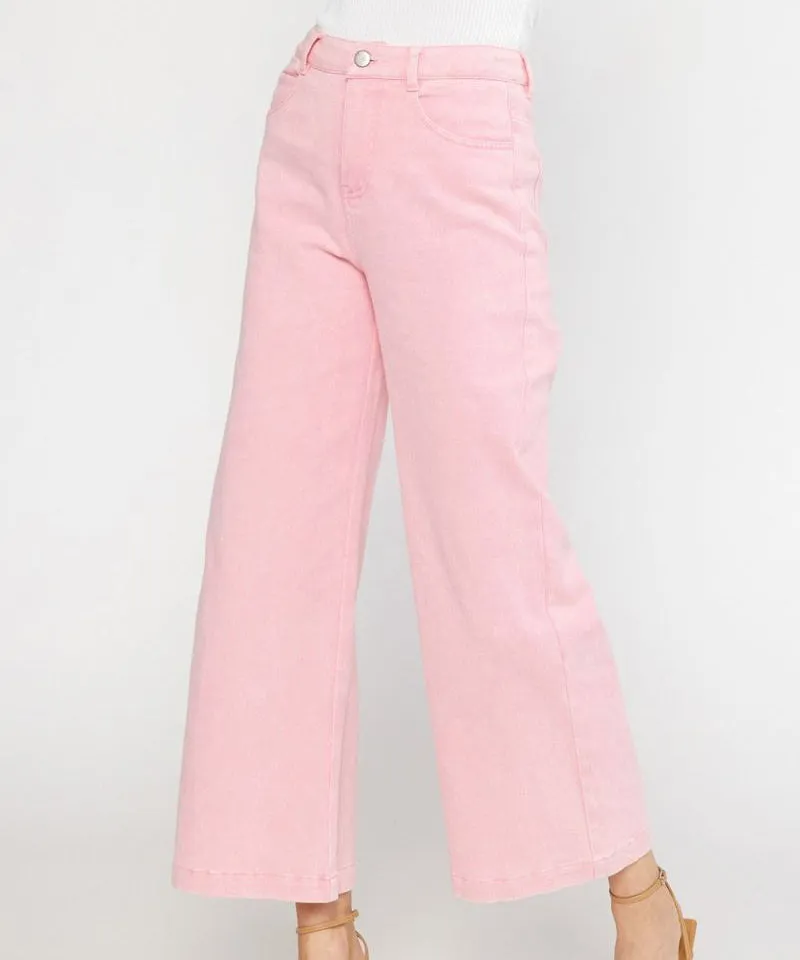 High Waisted Wide Leg Pink Pants