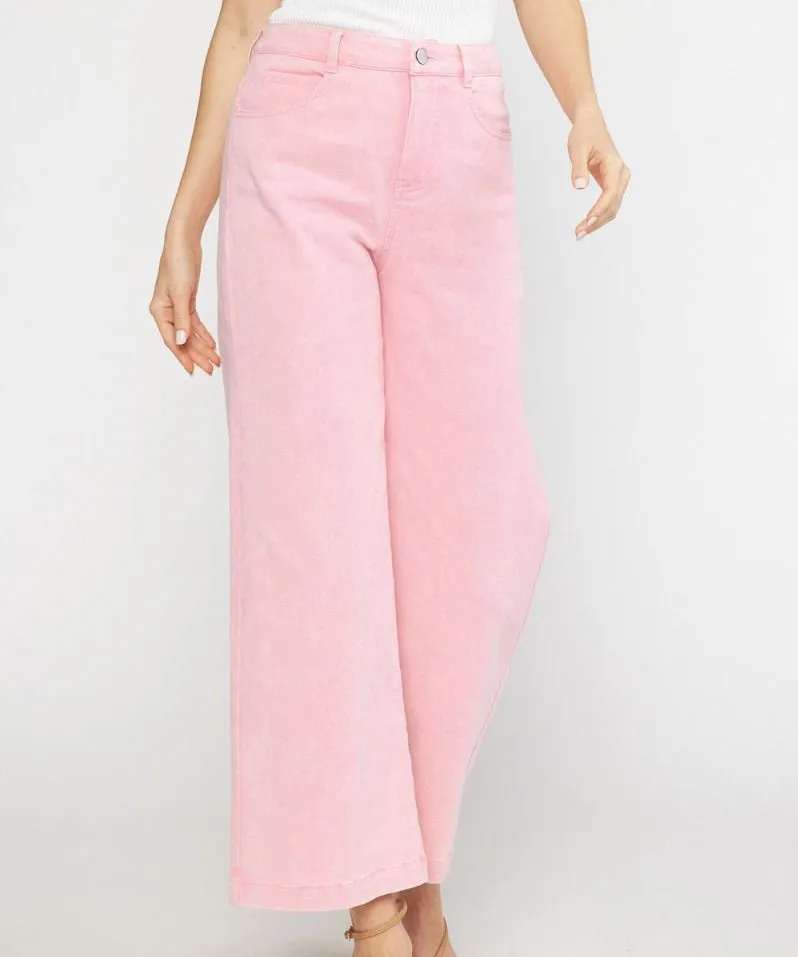 High Waisted Wide Leg Pink Pants