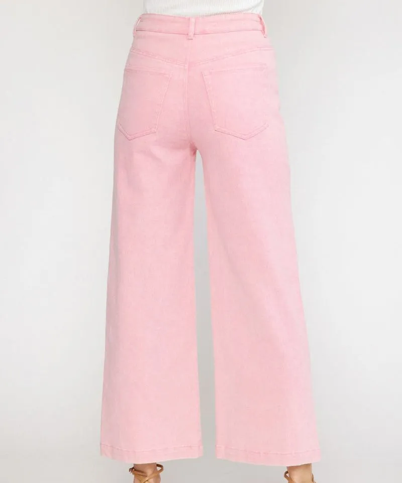 High Waisted Wide Leg Pink Pants