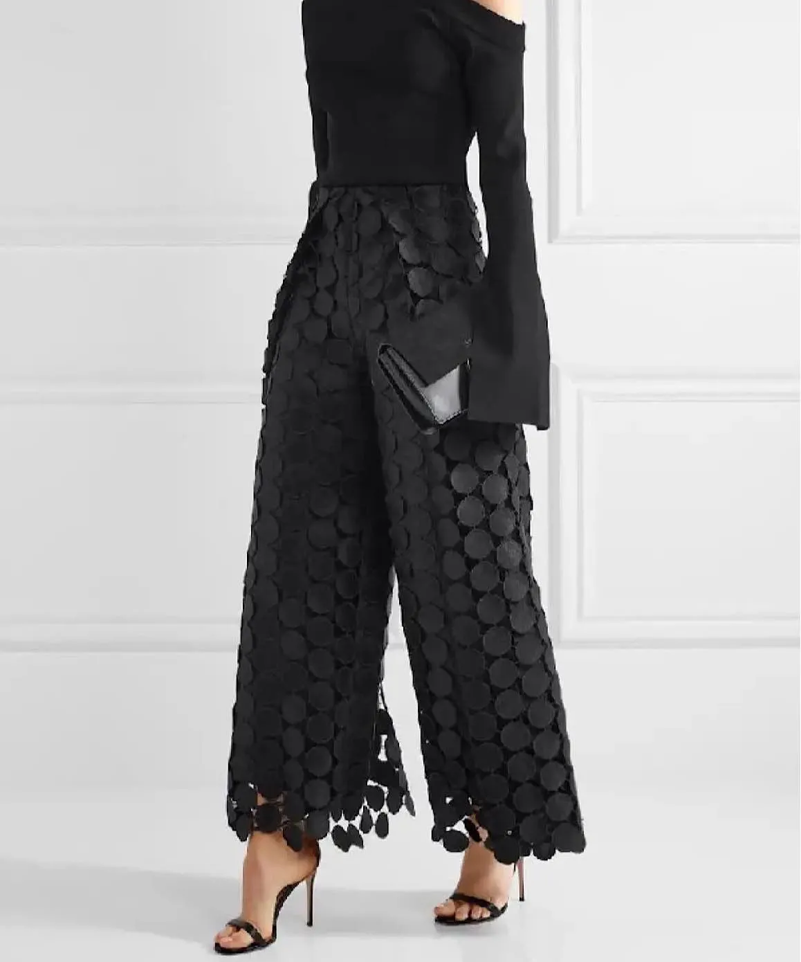 High Waisted Wide Leg Polka Dot Trousers - Result: Trendy Polka Dot Wide Leg Pants