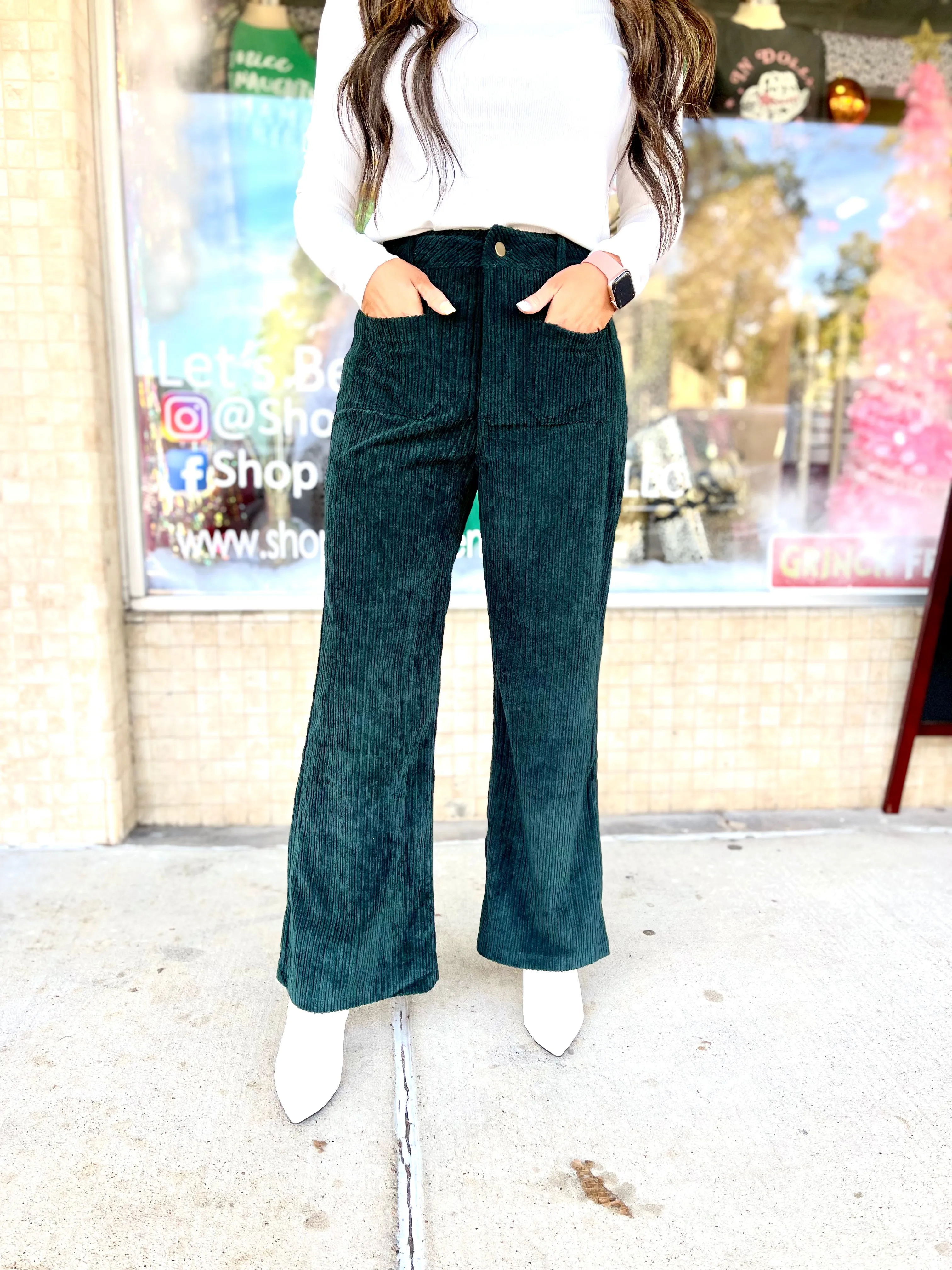 Hunter Green Corduroy Wide Leg Pants.