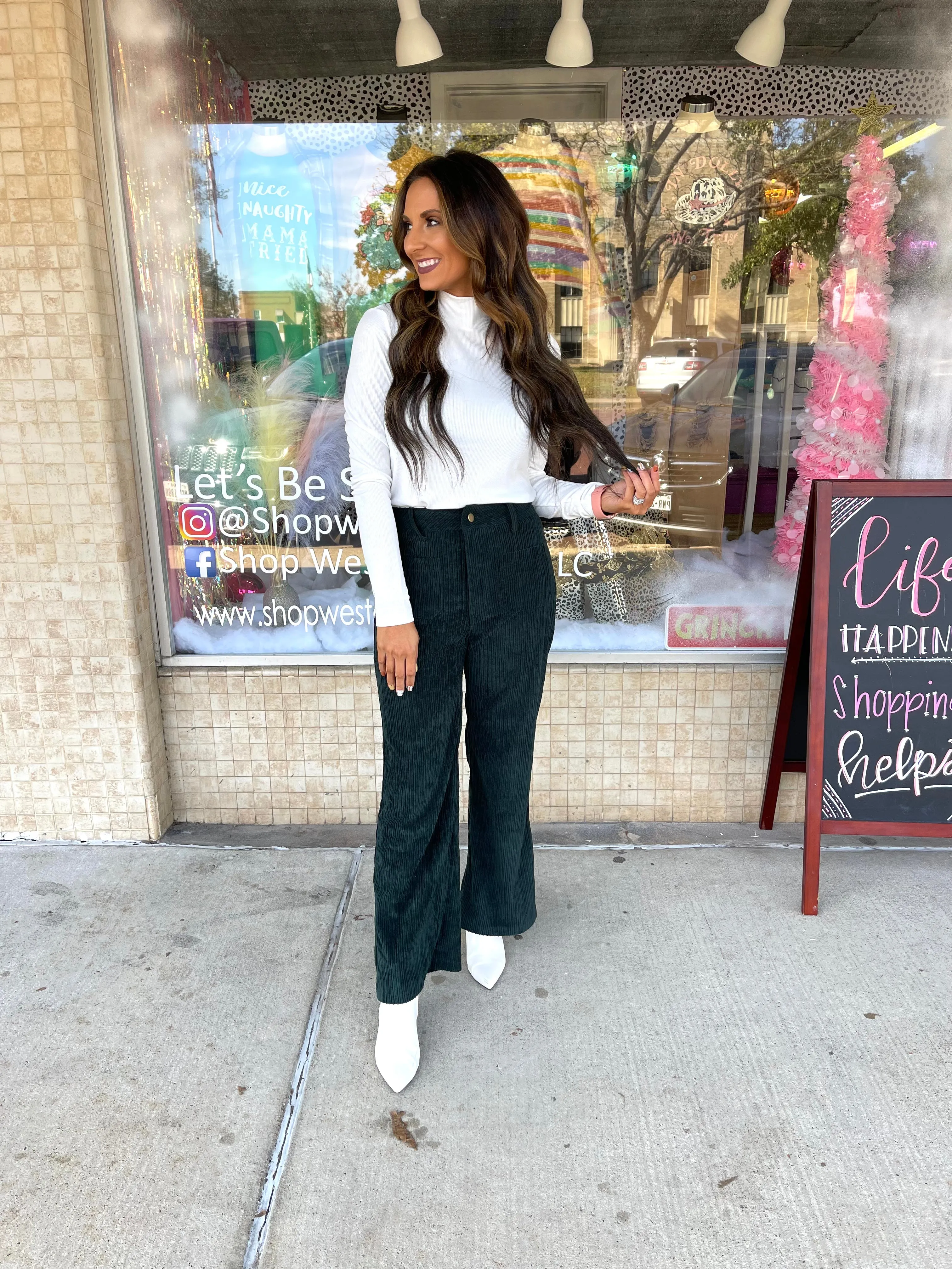 Hunter Green Corduroy Wide Leg Pants.