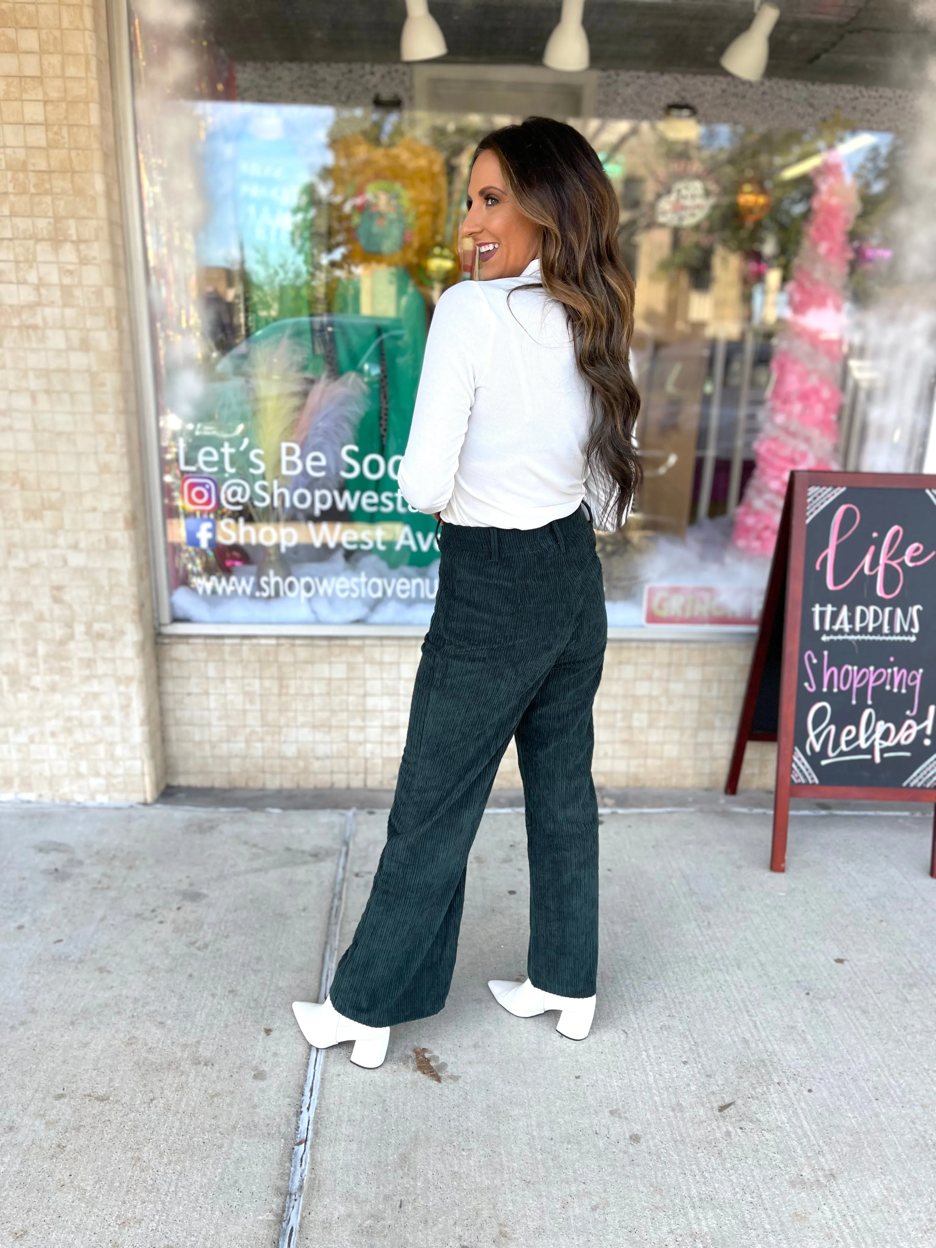 Hunter Green Corduroy Wide Leg Pants.